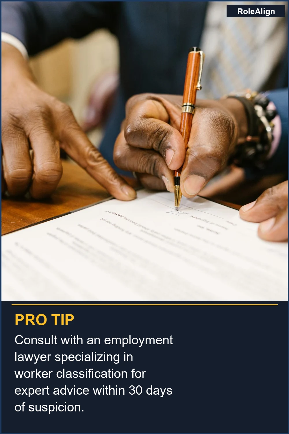 Consult with an employment lawyer specializing in worker classification for expert advice within 30 days of suspicion.