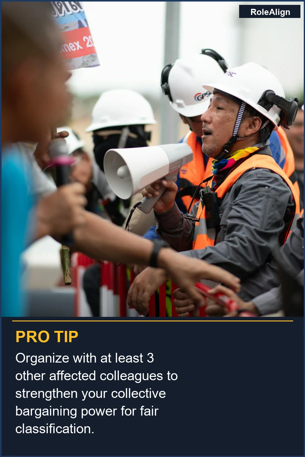 Organize with at least 3 other affected colleagues to strengthen your collective bargaining power for fair classification.