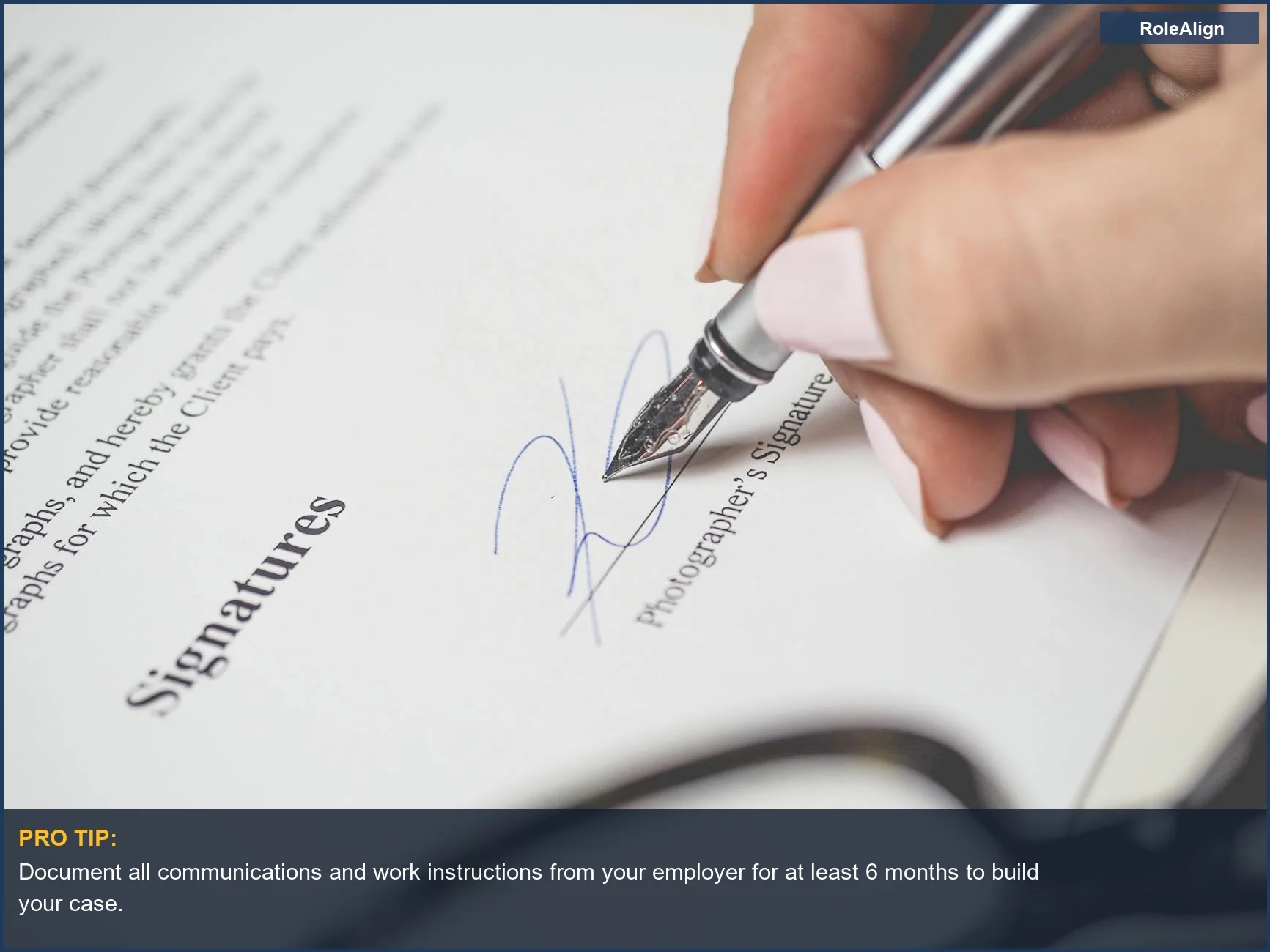Hand signing contract underscores employer misclassification risks and employee rights.