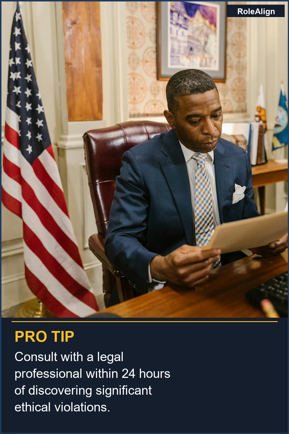 Consulta con un profesional legal dentro de las 24 horas posteriores al descubrimiento de violaciones éticas significativas.