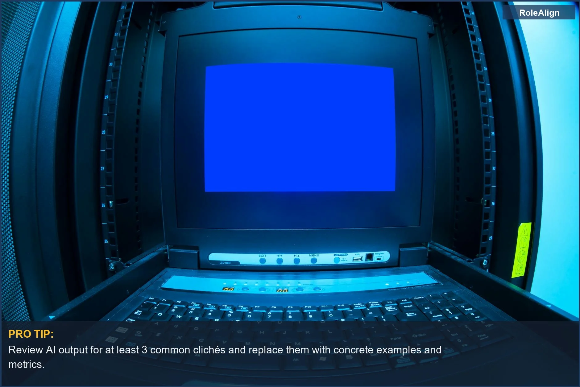 Blue screen error on data center terminal represents the critical failure of AI resume builders.