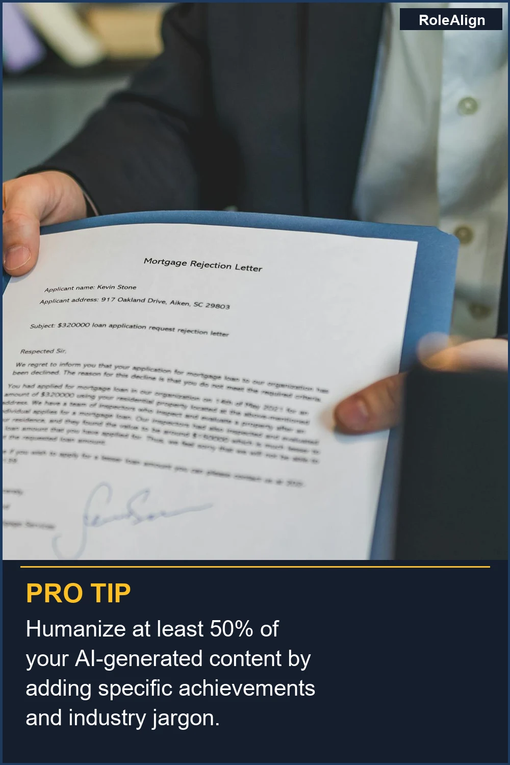 Humanize at least 50% of your AI-generated content by adding specific achievements and industry jargon.