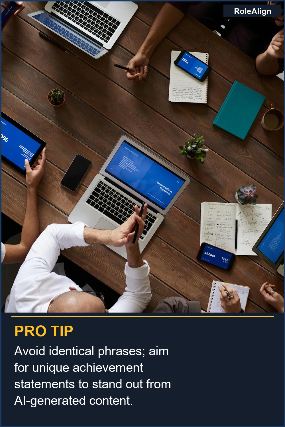 Evita frases idénticas; apunta a declaraciones de logros únicas para destacar entre el contenido generado por IA.