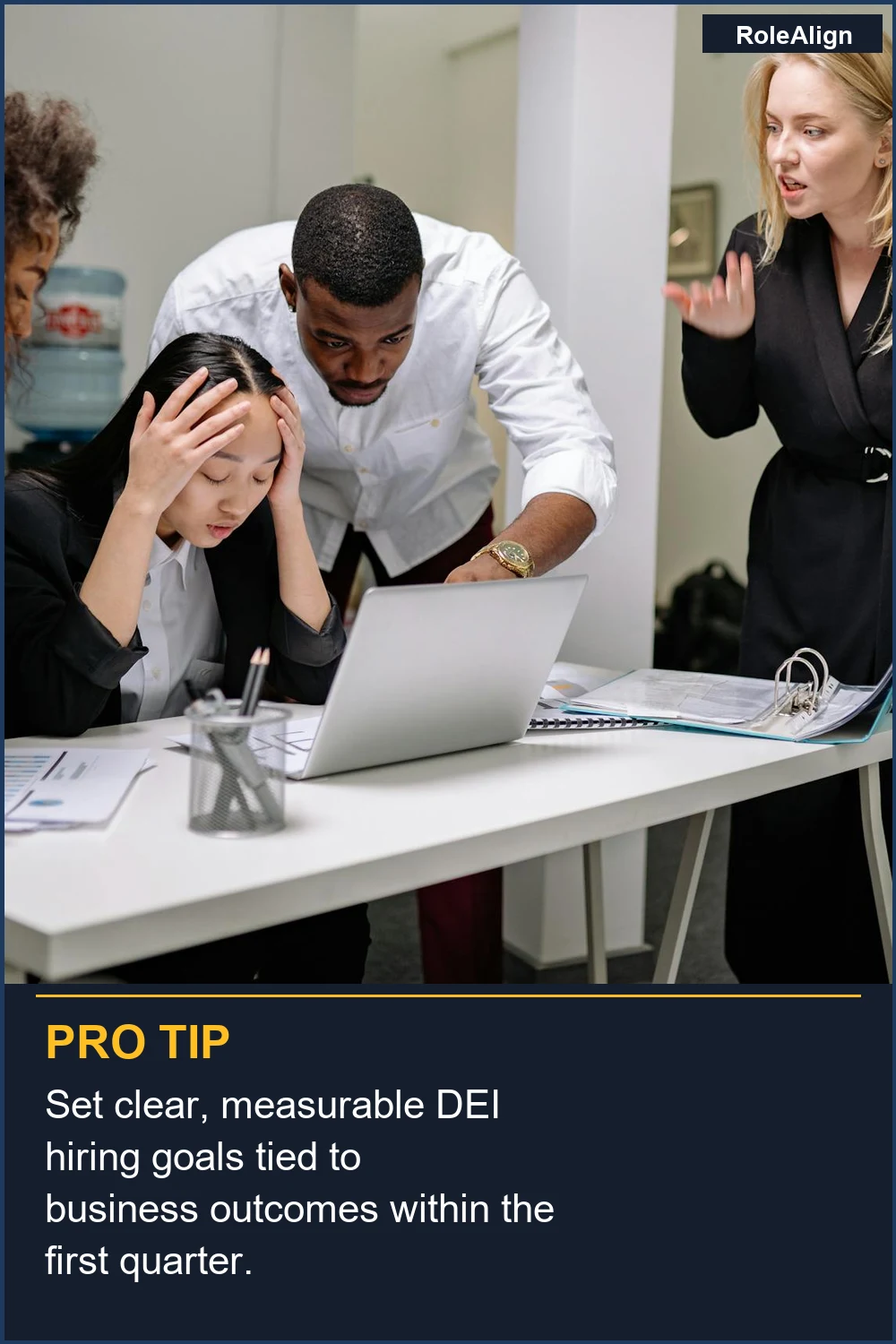 Set clear, measurable DEI hiring goals tied to business outcomes within the first quarter.