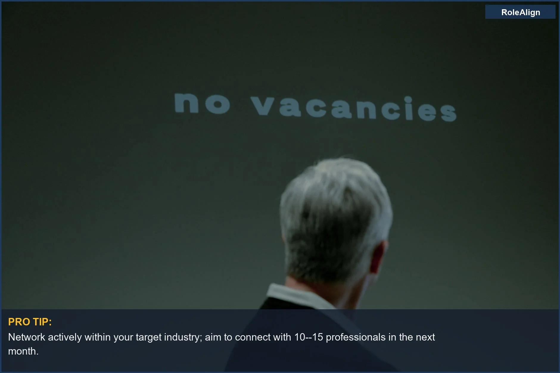 Elderly man faces a 'No Vacancies' sign, symbolizing ageism and the struggle for experienced workers in demanding 'entry level jobs require 5 years experience' roles.