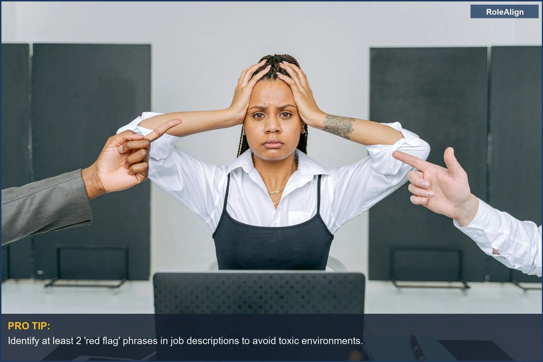 Stressed woman receiving blame, demonstrating the human resources truth about workplace challenges.