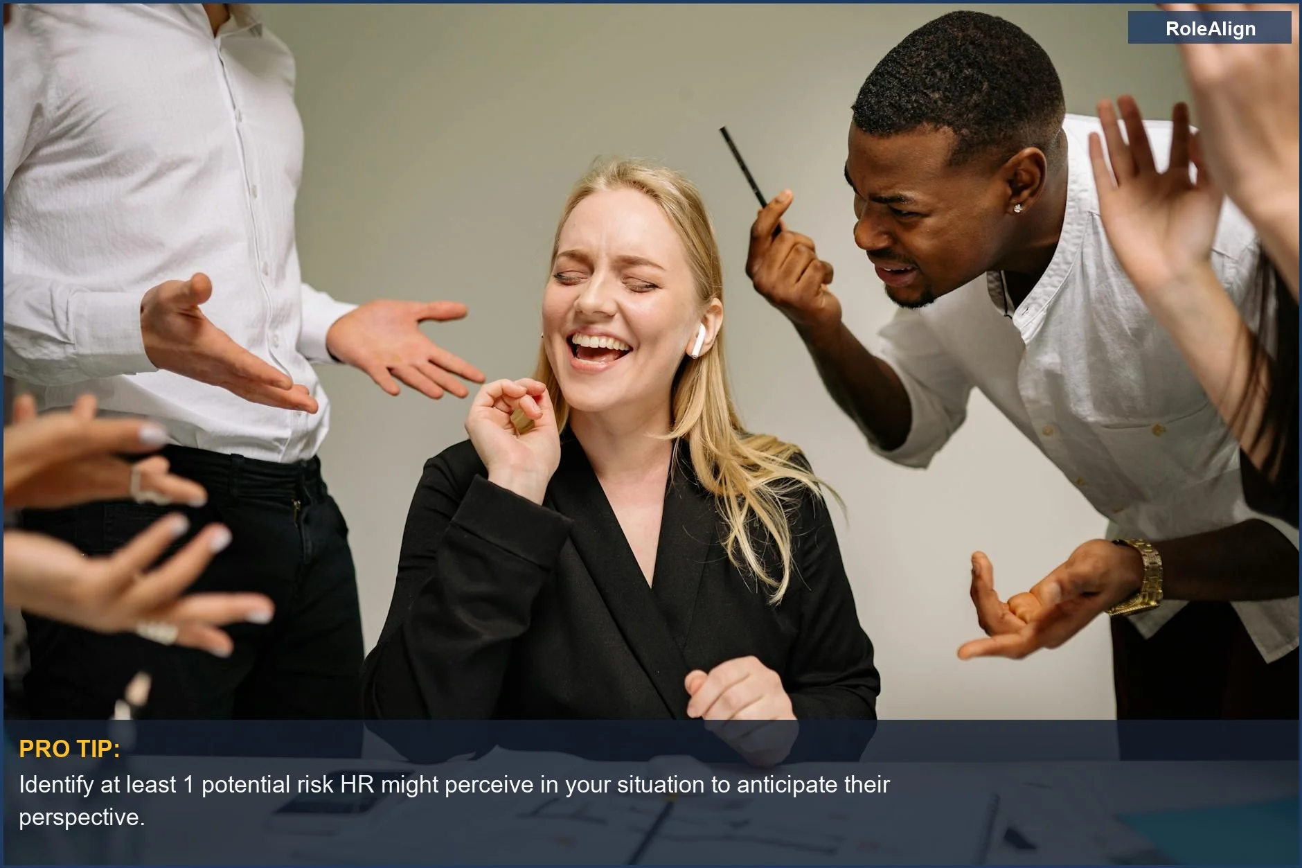 Woman overwhelmed by office conflict, illustrating how HR protects the company from liability, not employees.