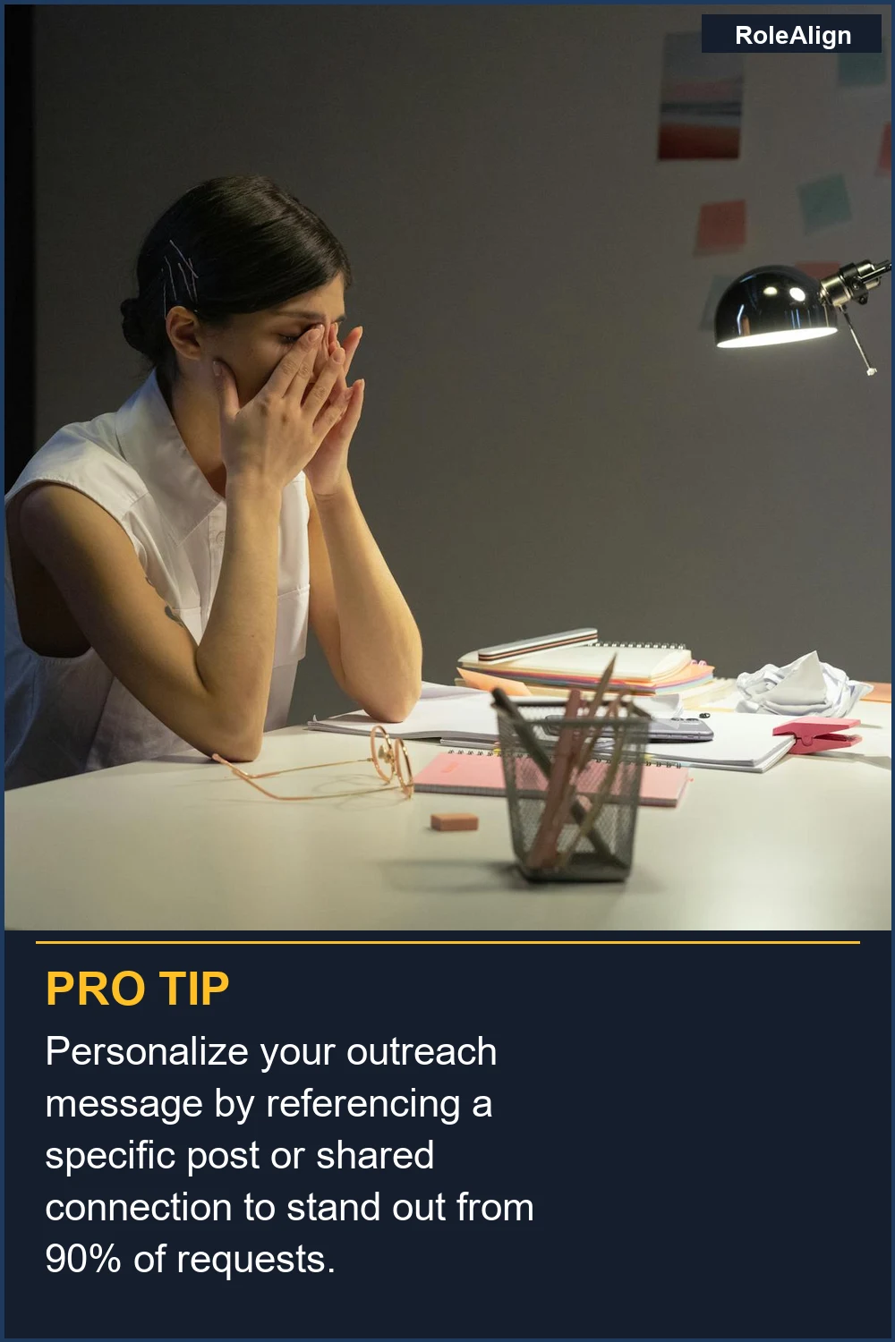 Personalize your outreach message by referencing a specific post or shared connection to stand out from 90% of requests.