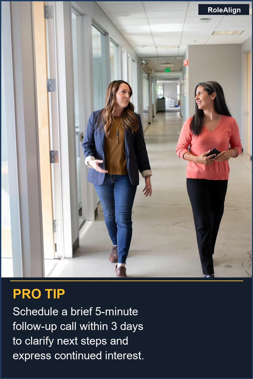 Schedule a brief 5-minute follow-up call within 3 days to clarify next steps and express continued interest.