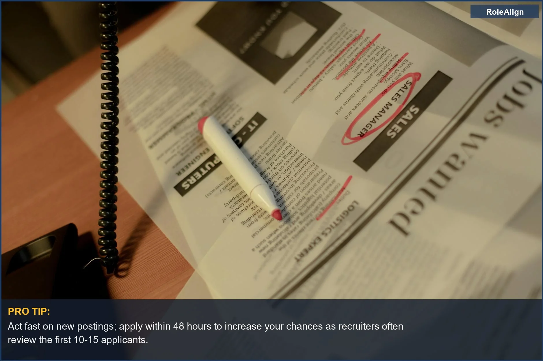 Old newspaper job section with phone and marker, symbolizing the difficulty of job search taking too long.