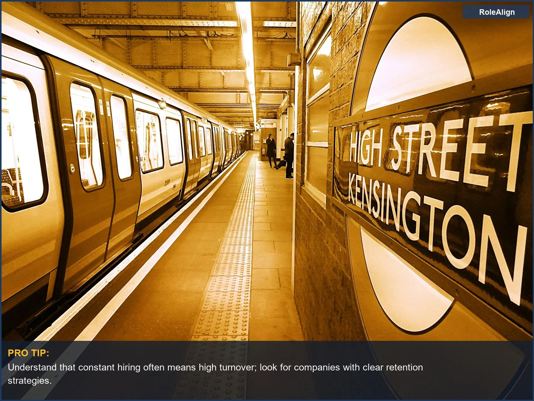 Commuters on a busy London train platform, a common scene in high turnover industries needing constant staffing.