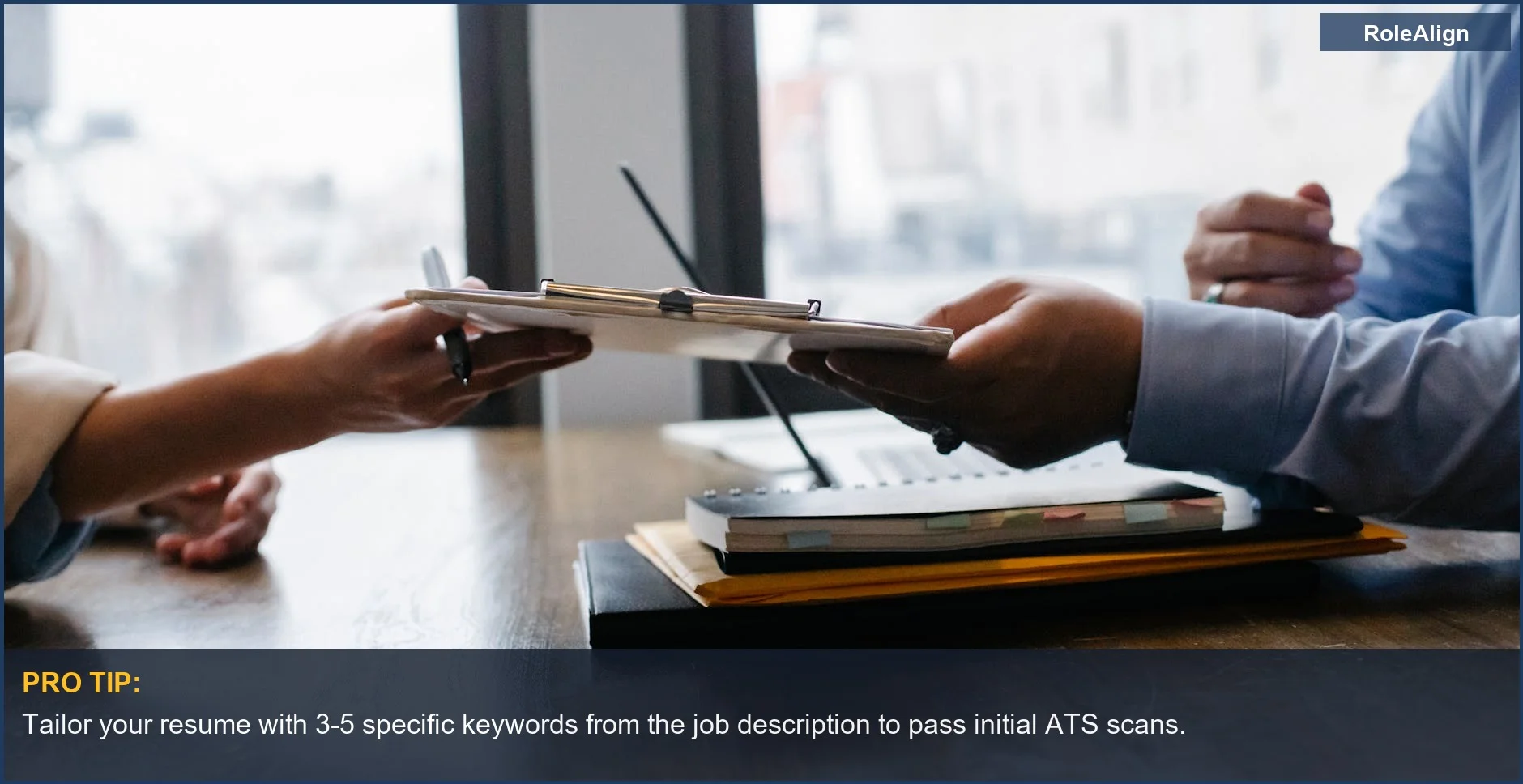 Recruiter hands a clipboard to an applicant during a job interview, illustrating the initial stages of screening for internal candidate selection.