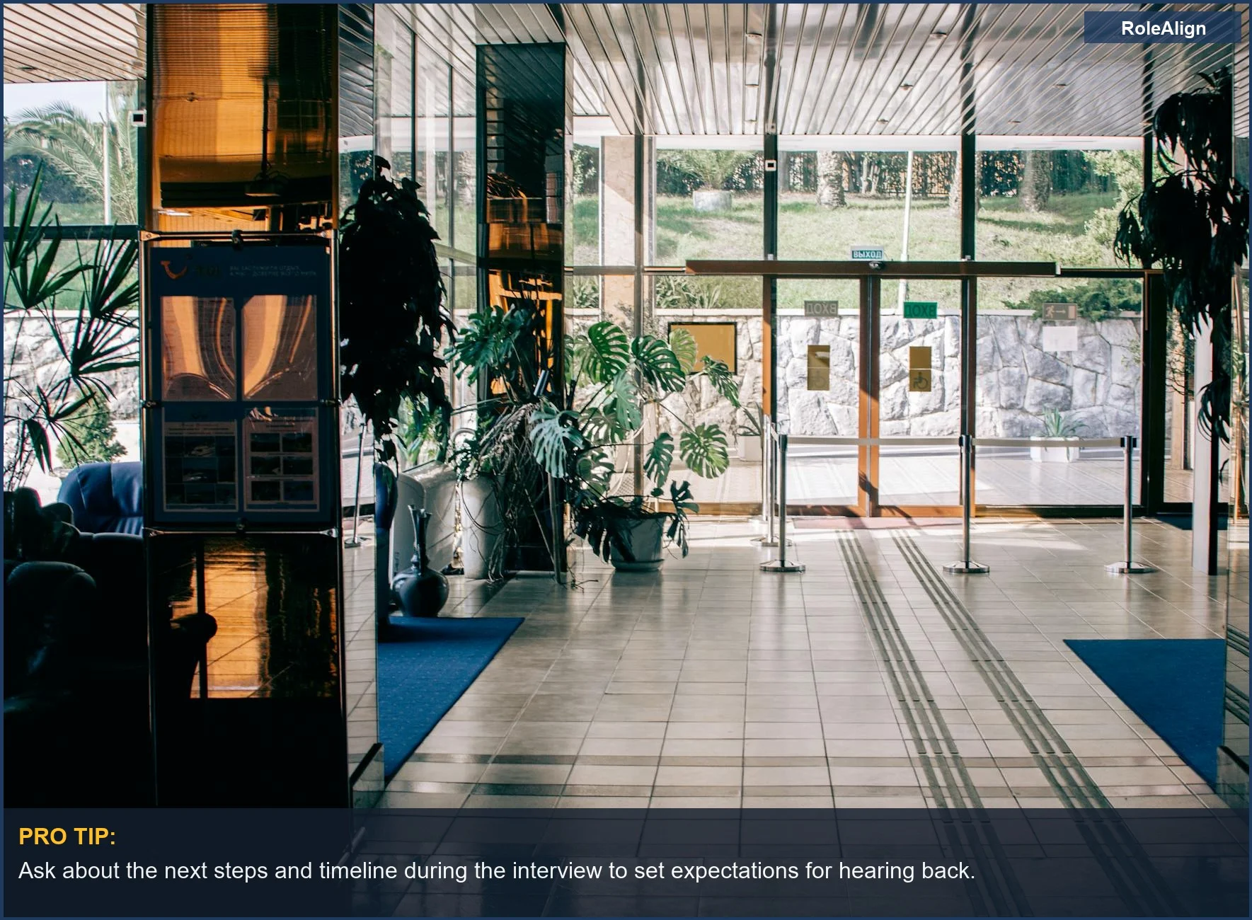 Elegant modern hotel lobby suggests the competitive environment where companies keep candidates on ice after interviews.